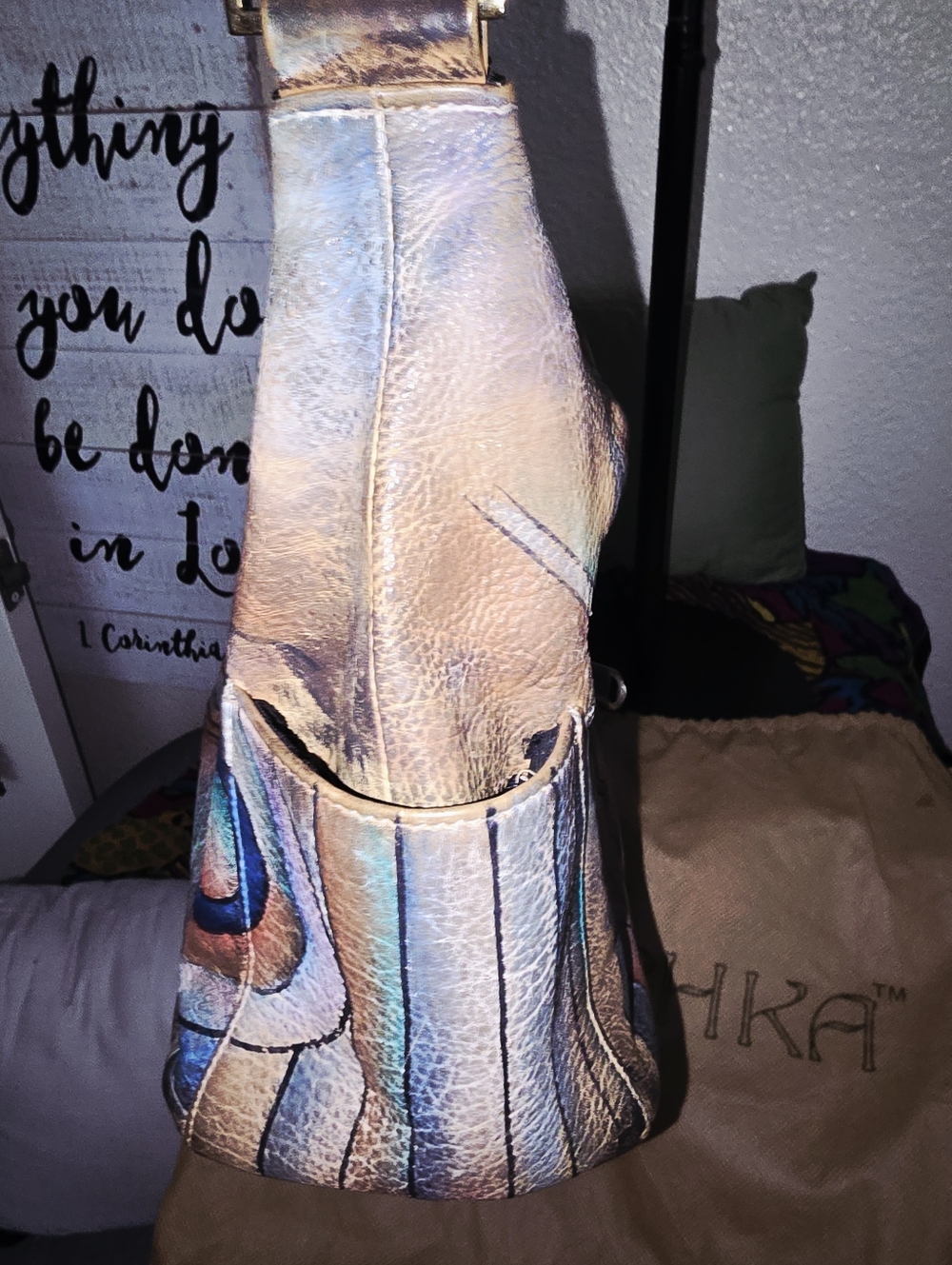 Anuschka Hand-Painted Multicolor Leather Shoulder Bag EUC - Picture 5 of 12